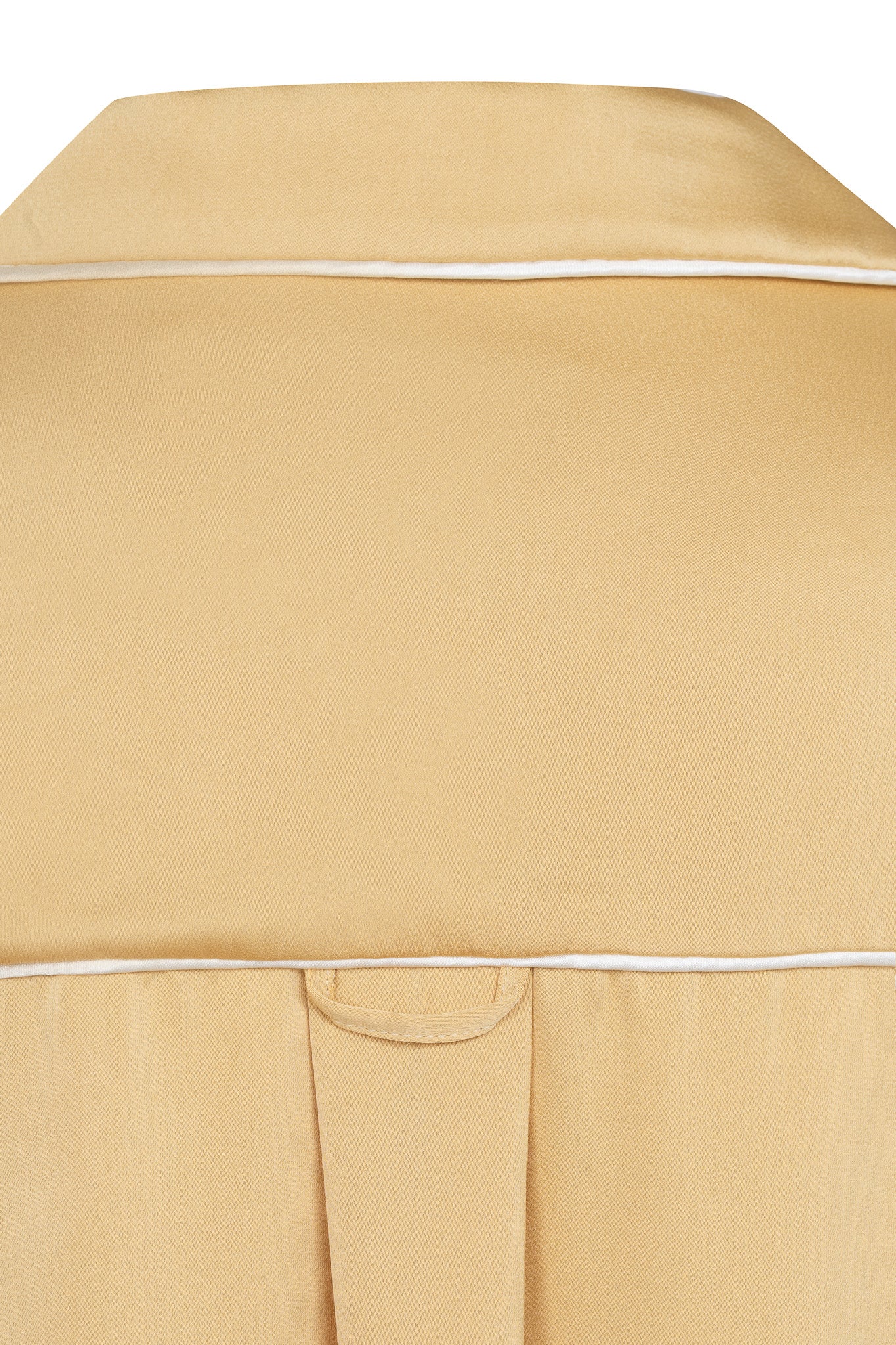 Дамска сатенена парти пижама - риза и дълъг панталон в златен цвят с бял кант  от теадоре