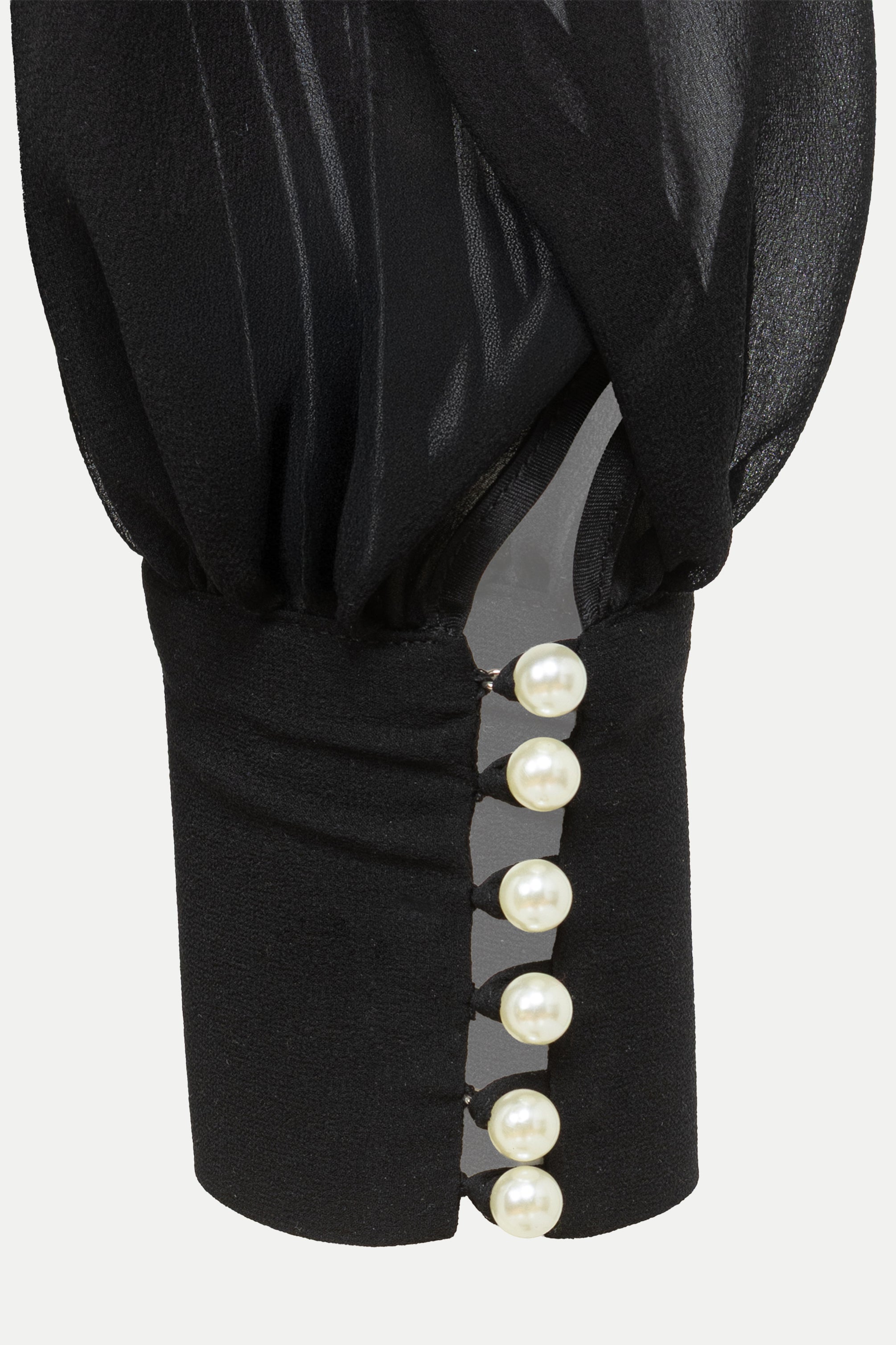 BLACK SILK SHEER BLOUSE WITH PEARLS | TeAdore | teadore.com