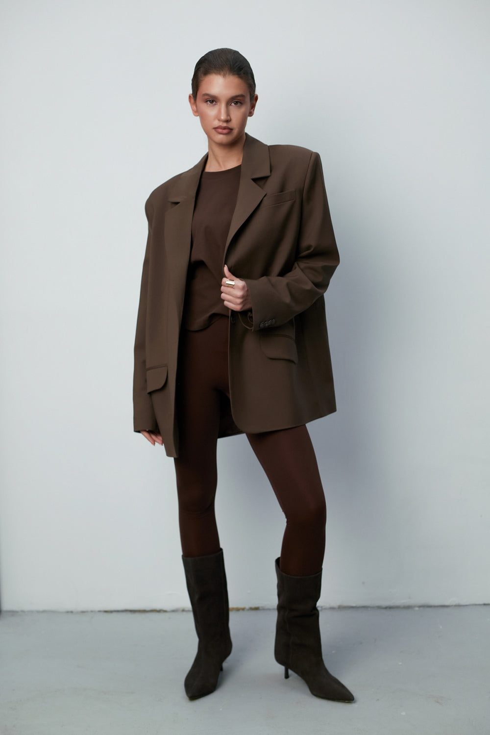 Кяфяво обемно сако от 100% кафява вълна теадореп