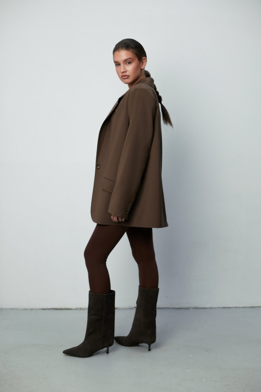 Кяфяво обемно сако от 100% кафява вълна теадореп