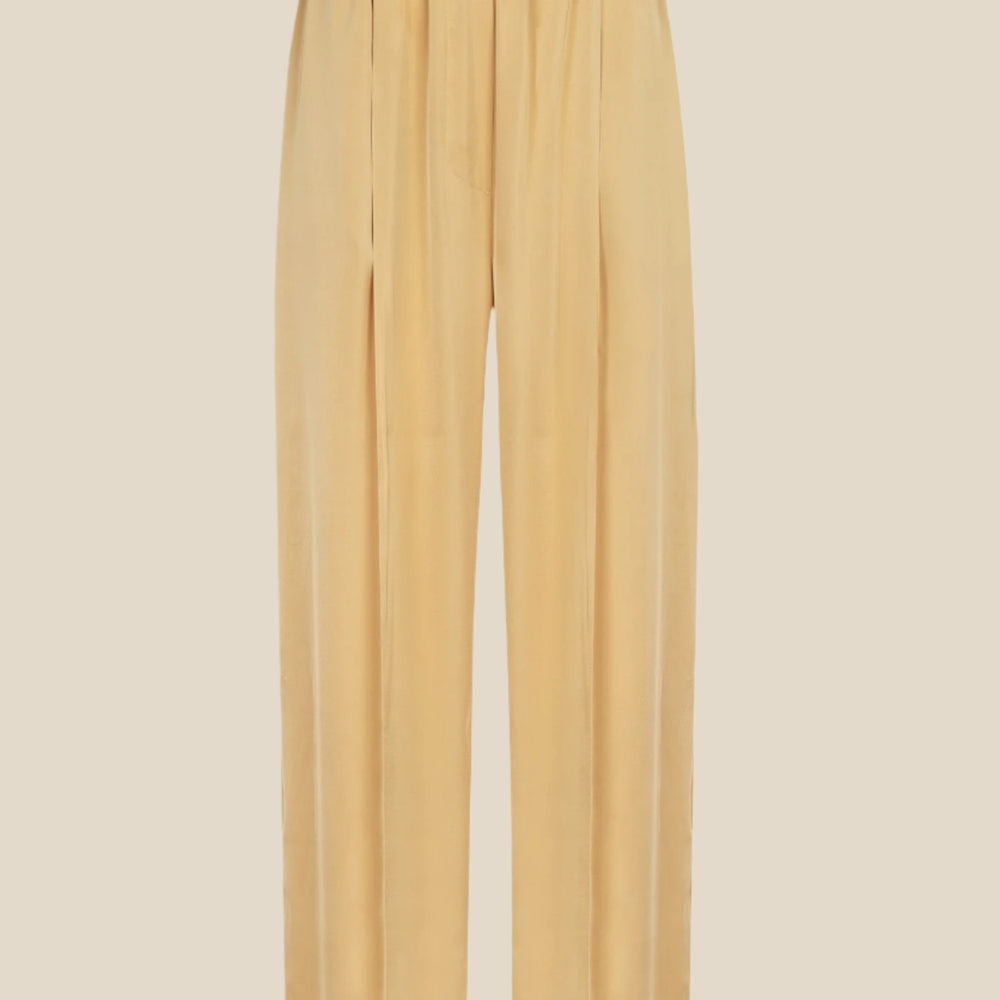 
                  
                    Дамска сатенена парти пижама - риза и дълъг панталон в златен цвят с бял кант  от теадоре 
                  
                