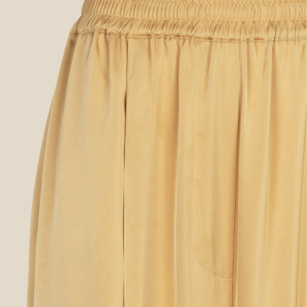 
                  
                    Дамска сатенена парти пижама - риза и дълъг панталон в златен цвят с бял кант  от теадоре 
                  
                