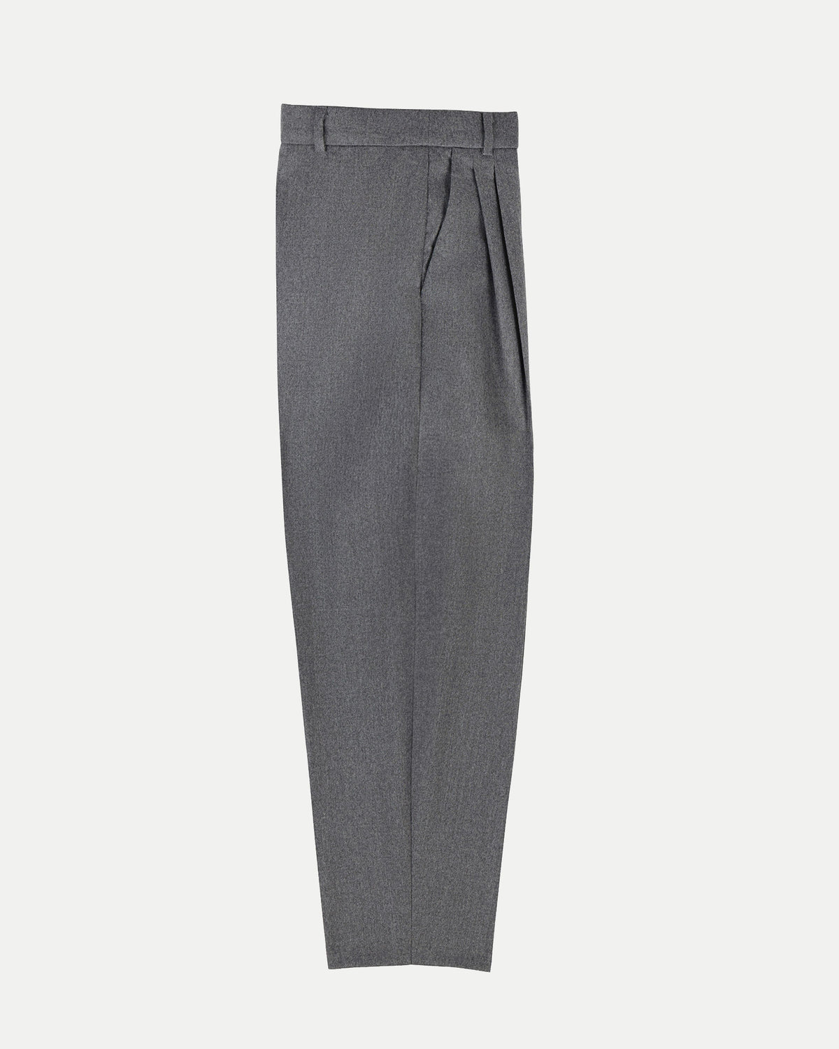 Lateral view of TeAdore cropped tapered trousers in soft grey cashmere for women