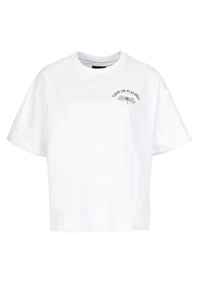 Oversized бял тишърт  с бродерия на водно конче на топ дизайнера ТеАдоре П