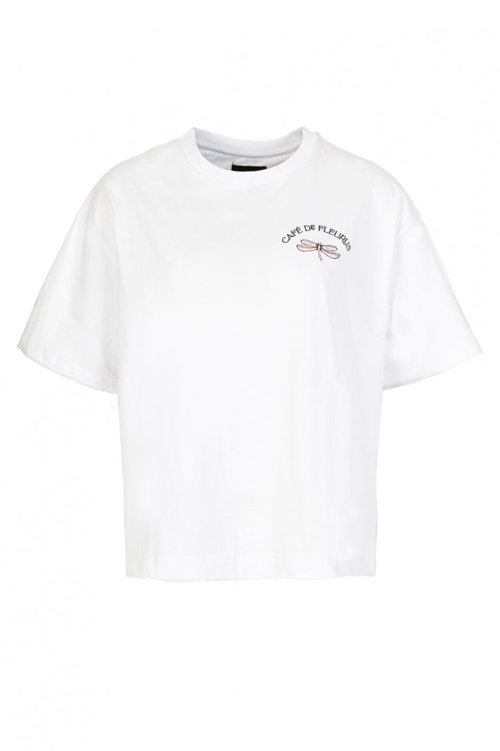 Oversized бял тишърт  с бродерия на водно конче на топ дизайнера ТеАдоре П