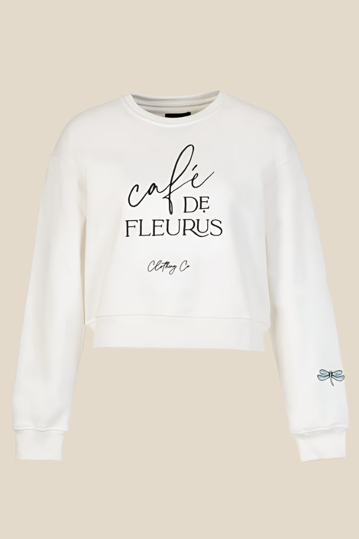 Скъсен обемен суитшърт с авторскa бродерия на водно конче на българската дизайнеркa TeAdore P