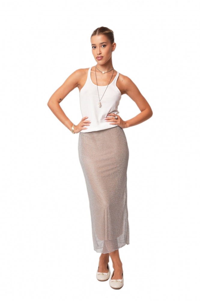 Модерна дамска пола от сребърна мрежа на българският топ моден бранд TeAdore P.