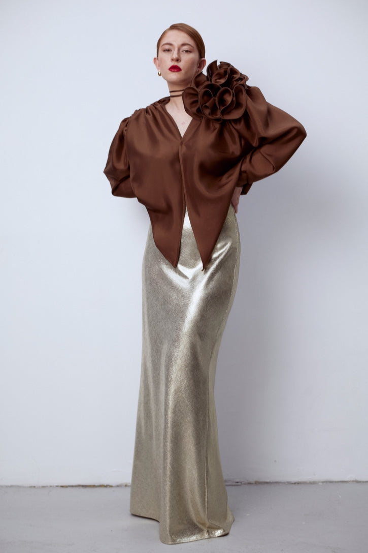 Секси блестяща златна дълга пола на най-модерният български моден бранд теадореп