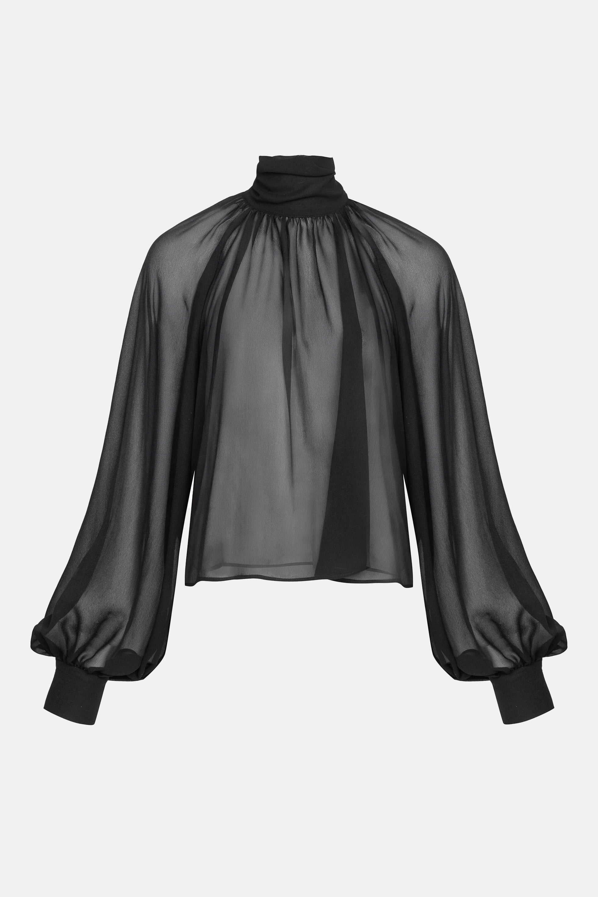 BLACK SILK SHEER BLOUSE WITH PEARLS | TeAdore | teadore.com