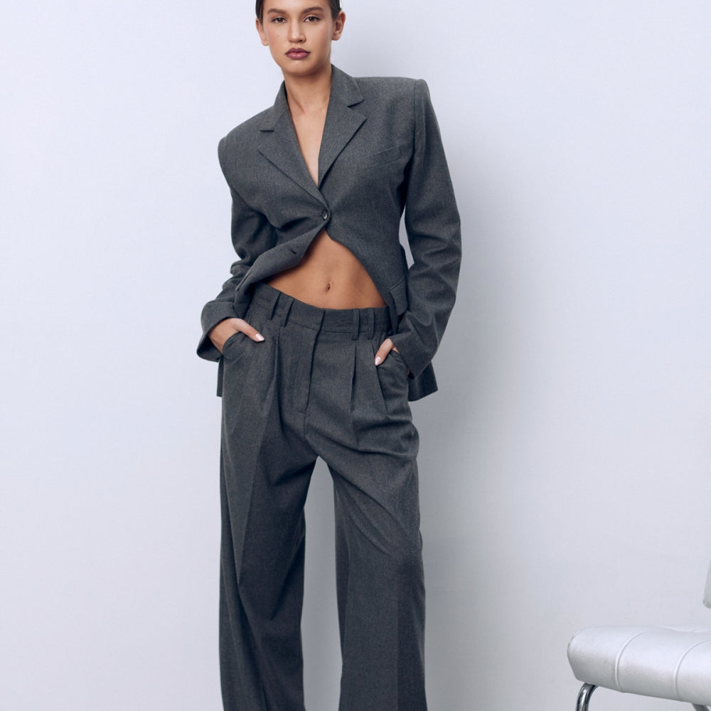 Дамски широк панталон с висока талия изработен от 100% луксозен сив кашмир от теадореп