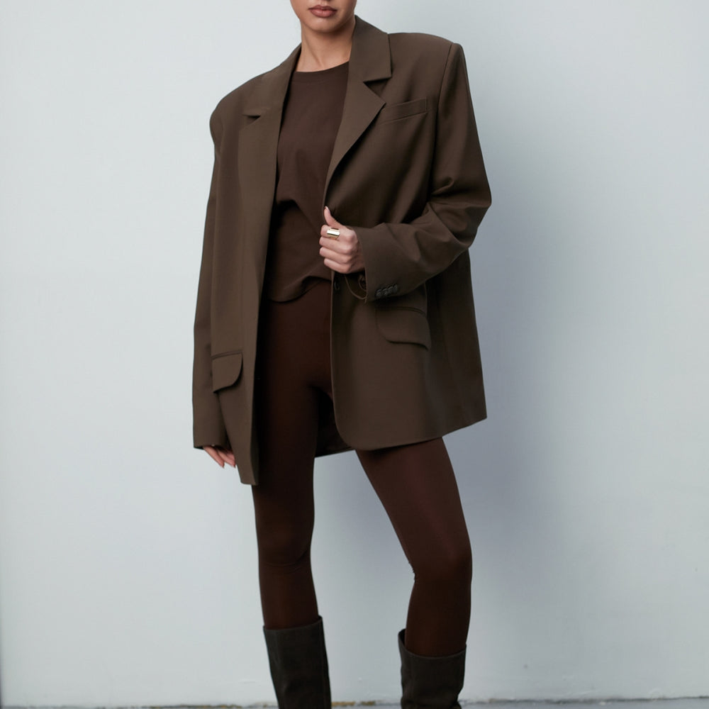 Кяфяво обемно сако от 100% кафява вълна теадореп