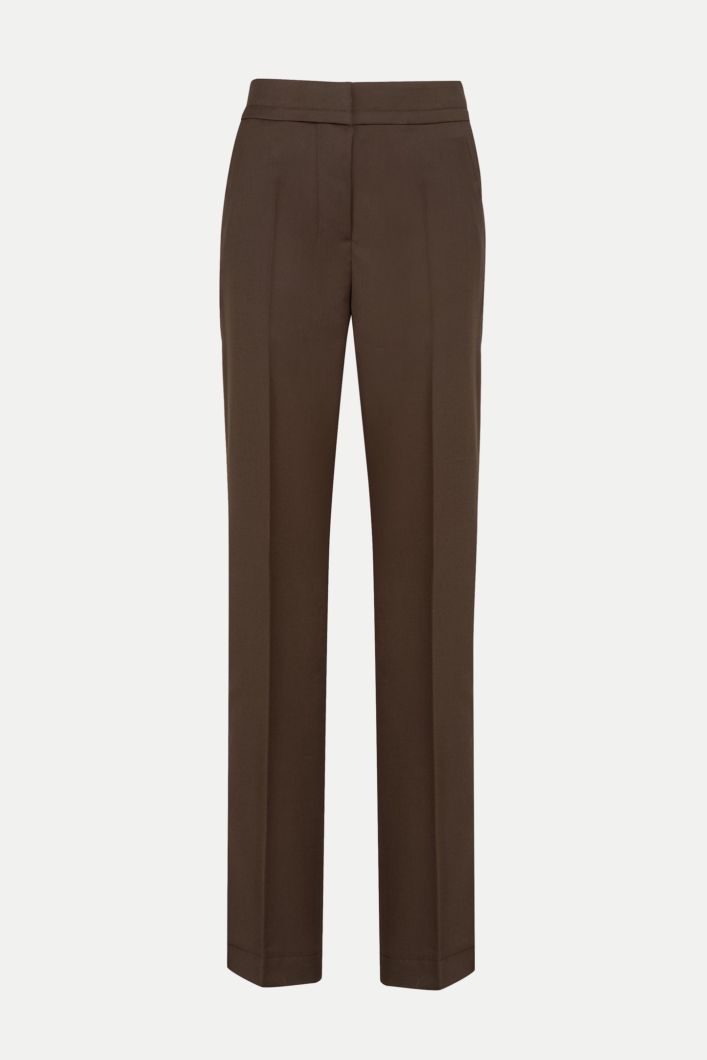 Luxury designer women’s wool pants with splits – front view of Vanessa high-rise straight-leg pants
